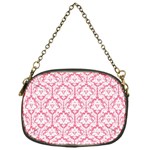 White On Soft Pink Damask Chain Purse (One Side)
