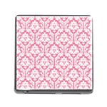 White On Soft Pink Damask Memory Card Reader with Storage (Square)