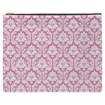 White On Soft Pink Damask Cosmetic Bag (XXXL)