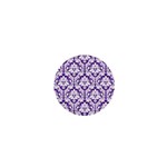 White on Purple Damask 1  Mini Button Magnet