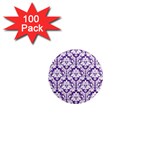 White on Purple Damask 1  Mini Button Magnet (100 pack)