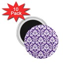 White on Purple Damask 1.75  Button Magnet (10 pack)