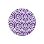 White on Purple Damask Drink Coasters 4 Pack (Round)