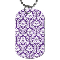 White on Purple Damask Dog Tag (Two Front