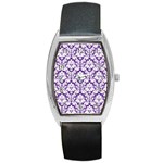 White on Purple Damask Tonneau Leather Watch