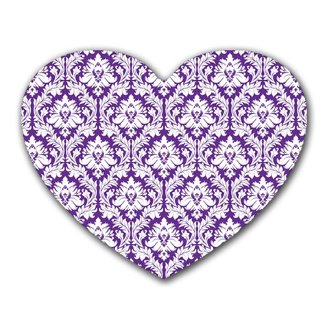 White on Purple Damask Mouse Pad (Heart) from ZippyPress Front