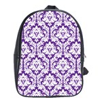 White on Purple Damask School Bag (XL)