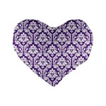 Royal Purple Damask Pattern Standard 16  Premium Heart Shape Cushion 
