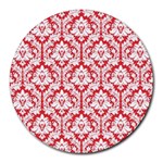 White On Red Damask 8  Mouse Pad (Round)