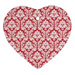 White On Red Damask Heart Ornament