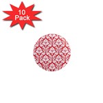 White On Red Damask 1  Mini Button Magnet (10 pack)