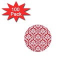 White On Red Damask 1  Mini Button (100 pack)