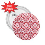 White On Red Damask 2.25  Button (100 pack)