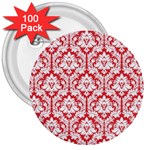 White On Red Damask 3  Button (100 pack)