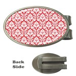 White On Red Damask Money Clip (Oval)