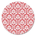White On Red Damask Magnet 5  (Round)