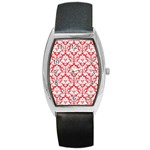 White On Red Damask Tonneau Leather Watch