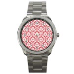 White On Red Damask Sport Metal Watch
