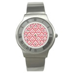 White On Red Damask Stainless Steel Watch (Slim)