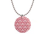 Poppy Red Damask Pattern 1  Button Necklace