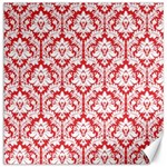 White On Red Damask Canvas 20  x 20  (Unframed)