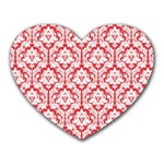White On Red Damask Mouse Pad (Heart)