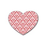White On Red Damask Drink Coasters 4 Pack (Heart) 