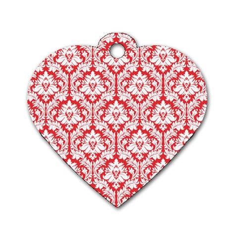 White On Red Damask Dog Tag Heart (Two Sided) from ZippyPress Front