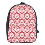 White On Red Damask School Bag (Large)