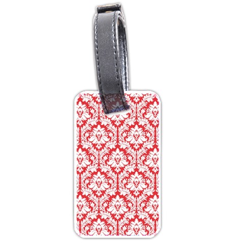 White On Red Damask Luggage Tag (One Side) from ZippyPress Front