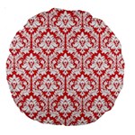Poppy Red Damask Pattern Large 18  Premium Round Cushion 