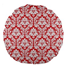 Poppy Red Damask Pattern Large 18  Premium Round Cushion  from ZippyPress Back