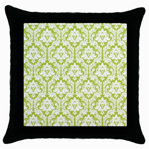 White On Spring Green Damask Black Throw Pillow Case from ZippyPress Front