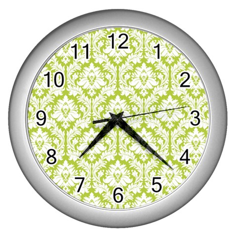 White On Spring Green Damask Wall Clock (Silver) from ZippyPress Front