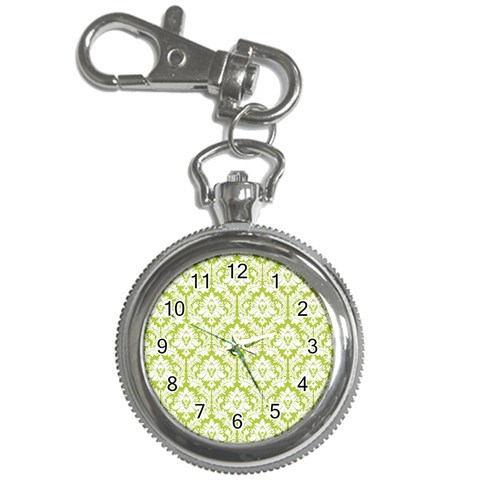 White On Spring Green Damask Key Chain Watch from ZippyPress Front