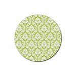 White On Spring Green Damask Drink Coasters 4 Pack (Round)