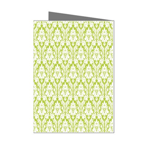 White On Spring Green Damask Mini Greeting Card (8 Pack) from ZippyPress Left