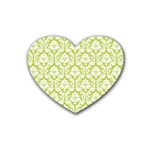 White On Spring Green Damask Drink Coasters (Heart)