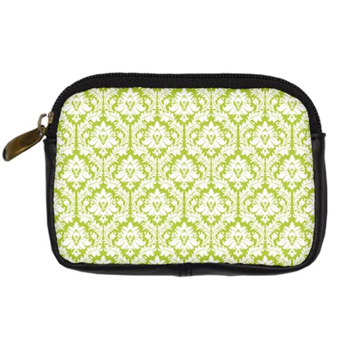 White On Spring Green Damask Digital Camera Leather Case from ZippyPress Front