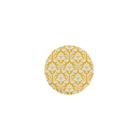 White On Sunny Yellow Damask 1  Mini Button Magnet from ZippyPress Front