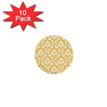 White On Sunny Yellow Damask 1  Mini Button (10 pack)