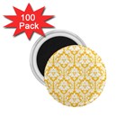 White On Sunny Yellow Damask 1.75  Button Magnet (100 pack)