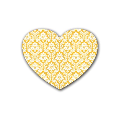 White On Sunny Yellow Damask Drink Coasters 4 Pack (Heart)  from ZippyPress Front