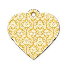White On Sunny Yellow Damask Dog Tag Heart (Two Sided) from ZippyPress Back