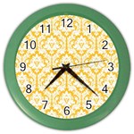 White On Sunny Yellow Damask Wall Clock (Color)