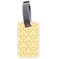 White On Sunny Yellow Damask Luggage Tag (Two Sides) from ZippyPress Front