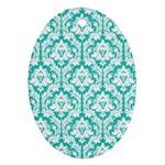 White On Turquoise Damask Oval Ornament