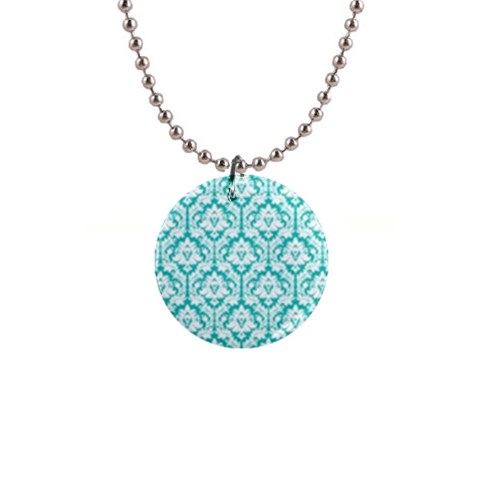 Turquoise Damask Pattern 1  Button Necklace from ZippyPress Front