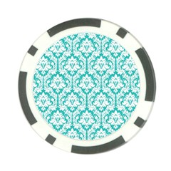 White On Turquoise Damask Poker Chip (10 Pack) from ZippyPress Back