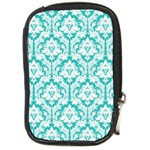 White On Turquoise Damask Compact Camera Leather Case